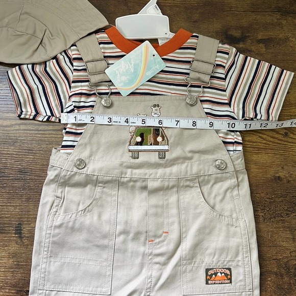 A Little Angel Khaki Overalls With Bucket Hat & Stripes Undershirt - Picture 6 of 13